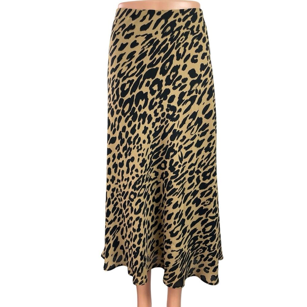 Banana Republic Beige Leopard Animal Print High Waist Flare Midi Skirt Size L